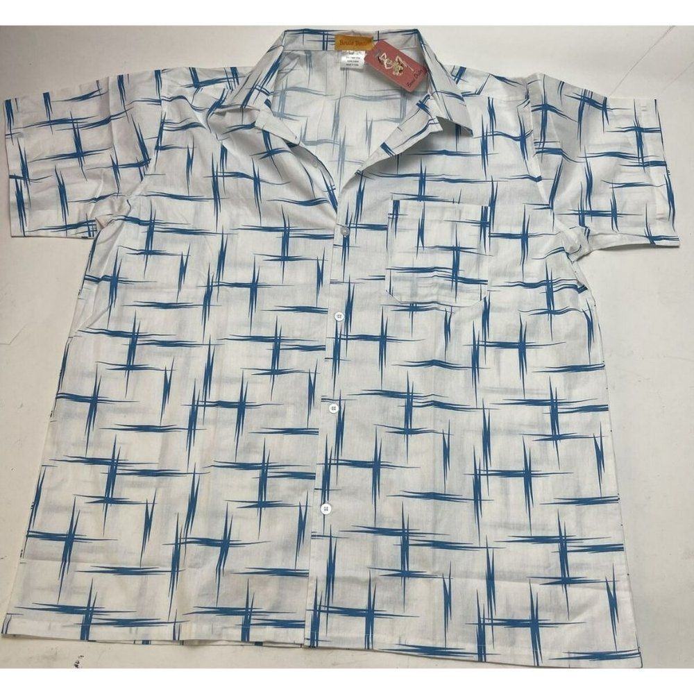 Bernie Dexter White Blue Hawaiian Button Shirt Mens Size 1XL